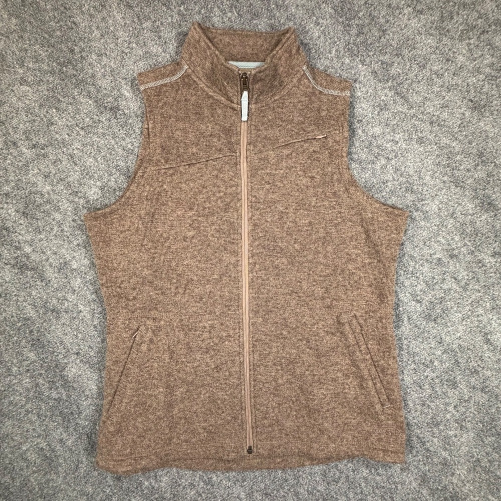 Orvis Trout Bum Womens Wool Blend Full Zip Vest med Brown Mock Neck Outdoor 788